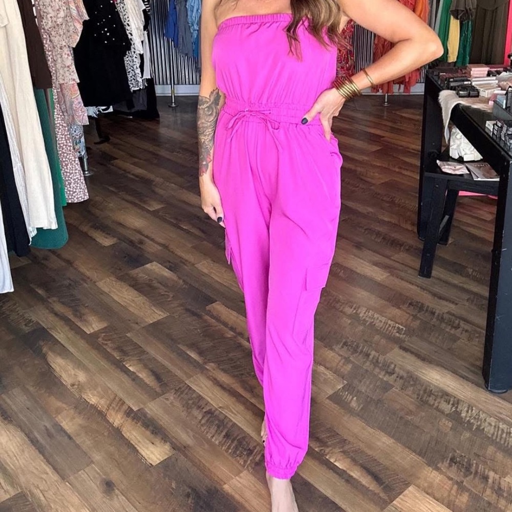 Women's Fuchsia Strapless Jumpsuit